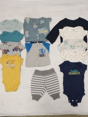 Mixed Brand Baby Boy Onesies and Outfits- 12 Piece Lot